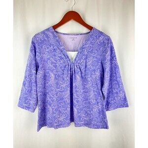 EUC Croft & Barrow XL Purple Blouse Tunic Paisley 100% Cotton 3/4 Sleeves Soft